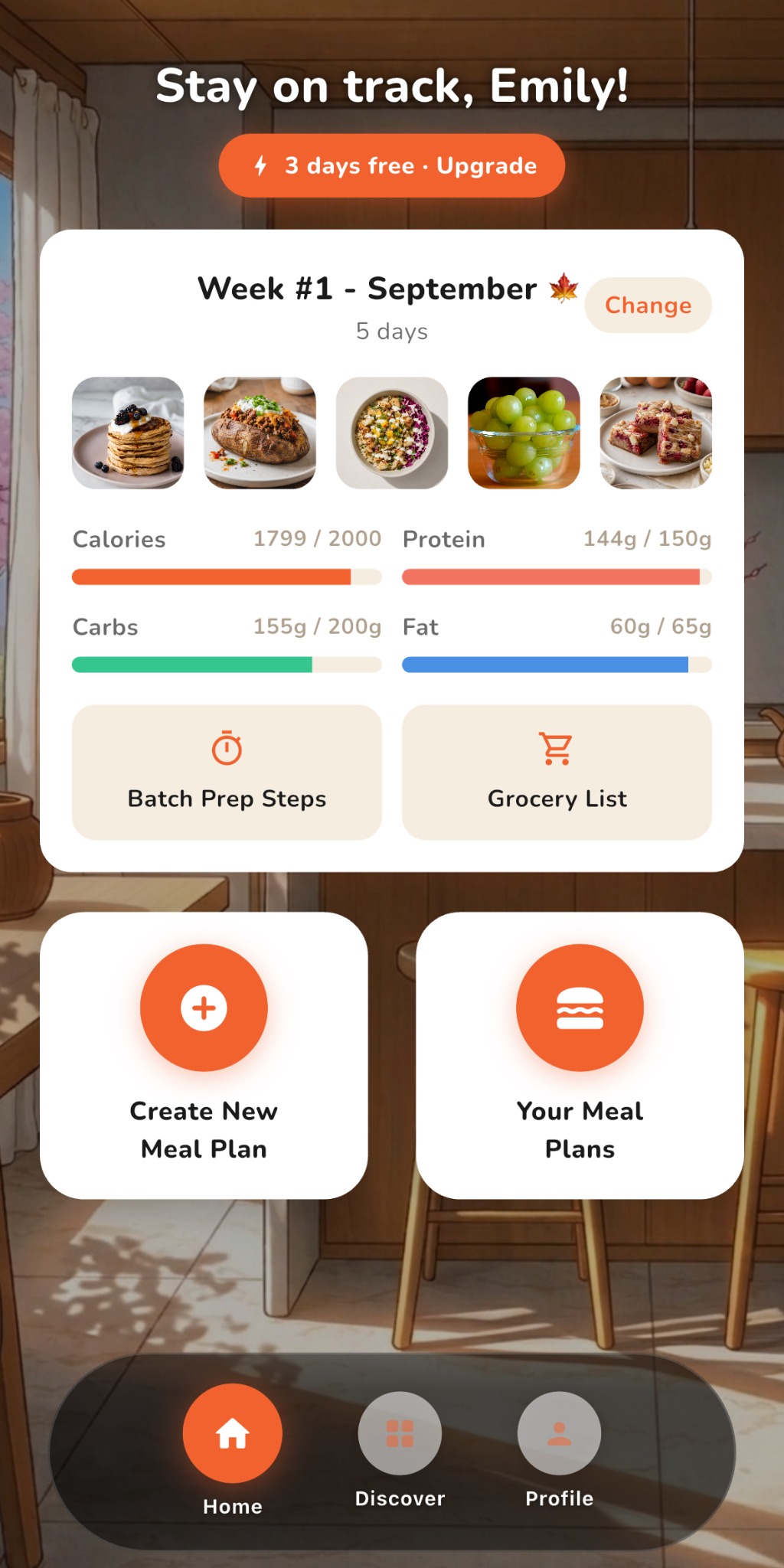 Miyos weekly meal plan screen